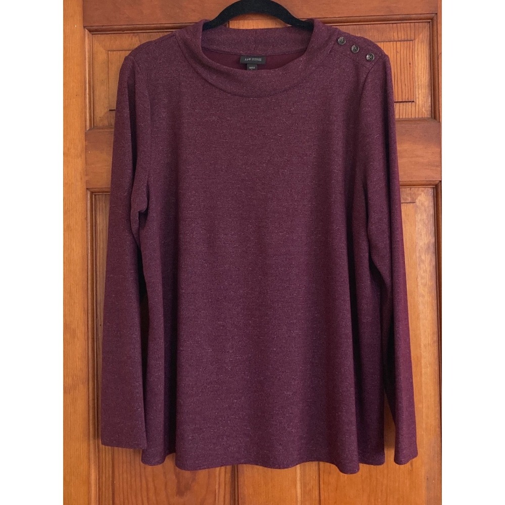 J Jill Wearever Womens Sz L Purple Mock Neck Top Casual Luxury Minimalist Cozy